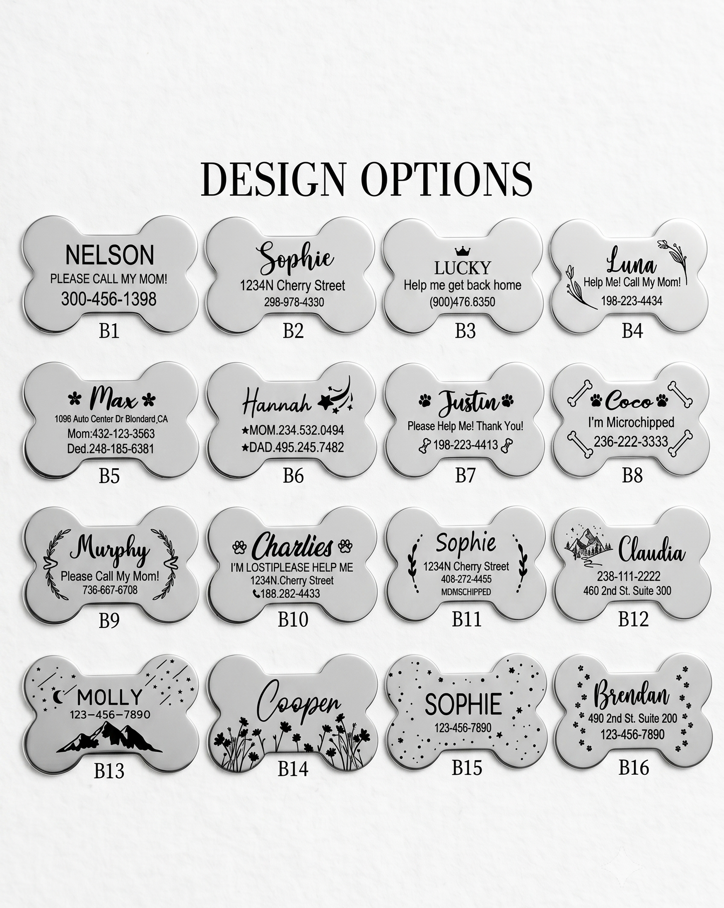 Custom Dog-Pet Id Collar Slide On Silver Bone Tag