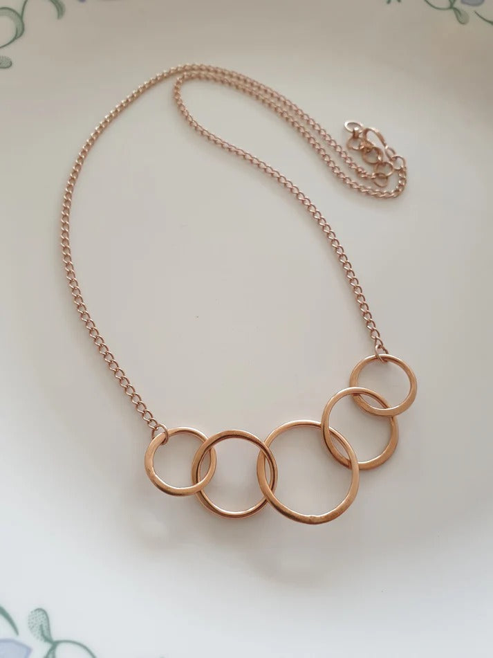 Rose Gold Five Linked Circle Necklace