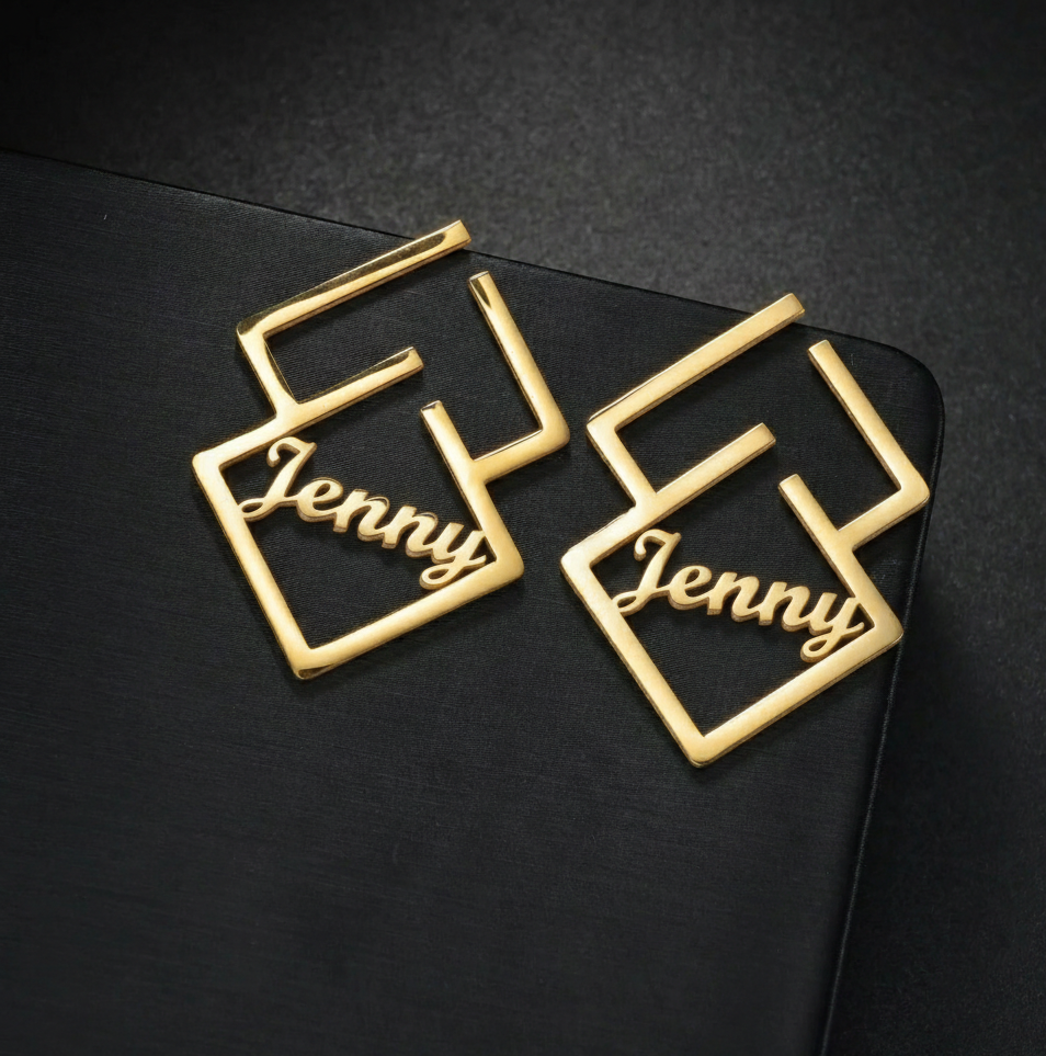 Custom Geometric Name Earrings