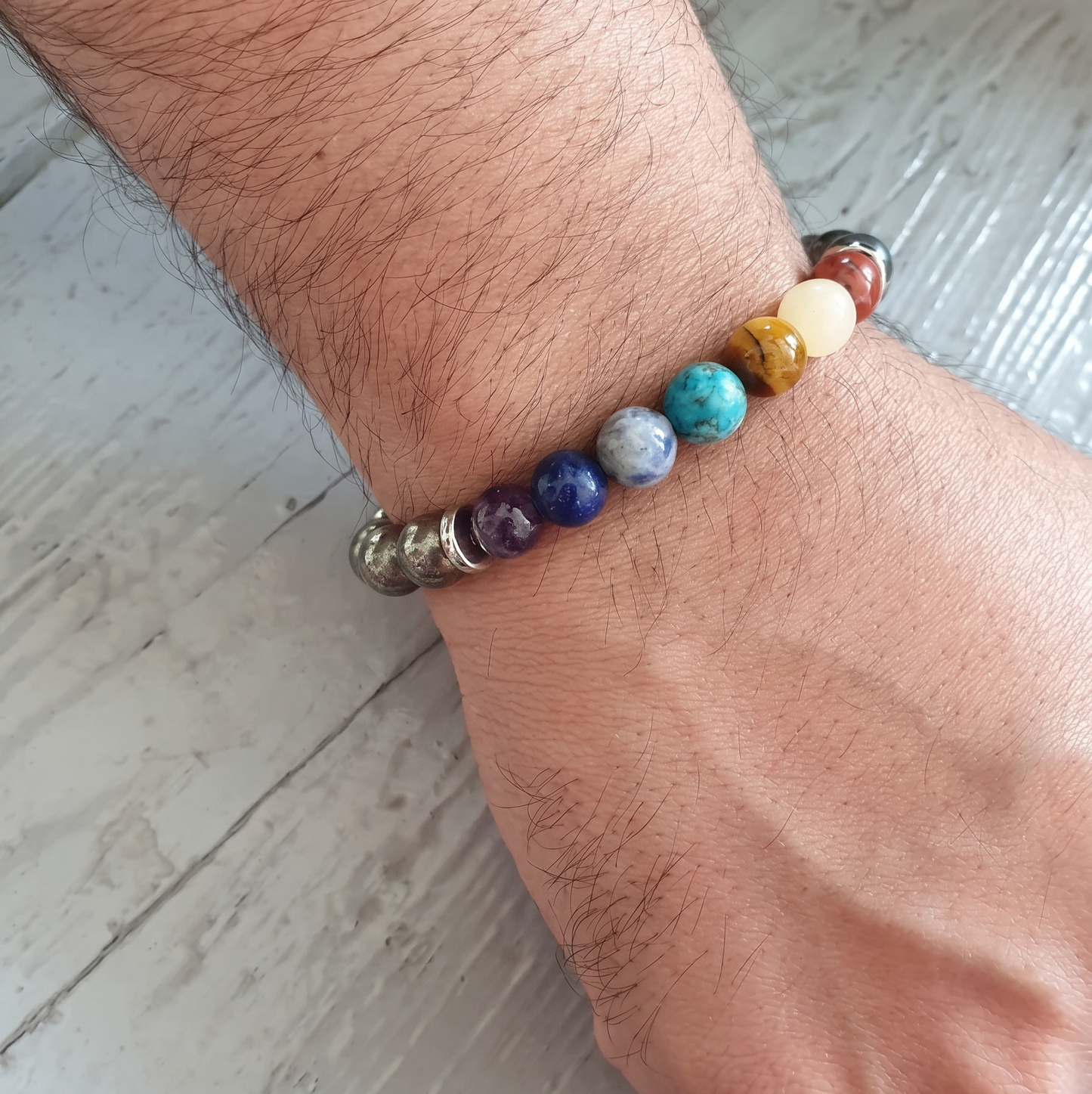 Money Magnet Pyrite 7 Chakra Natural Stone Bracelet