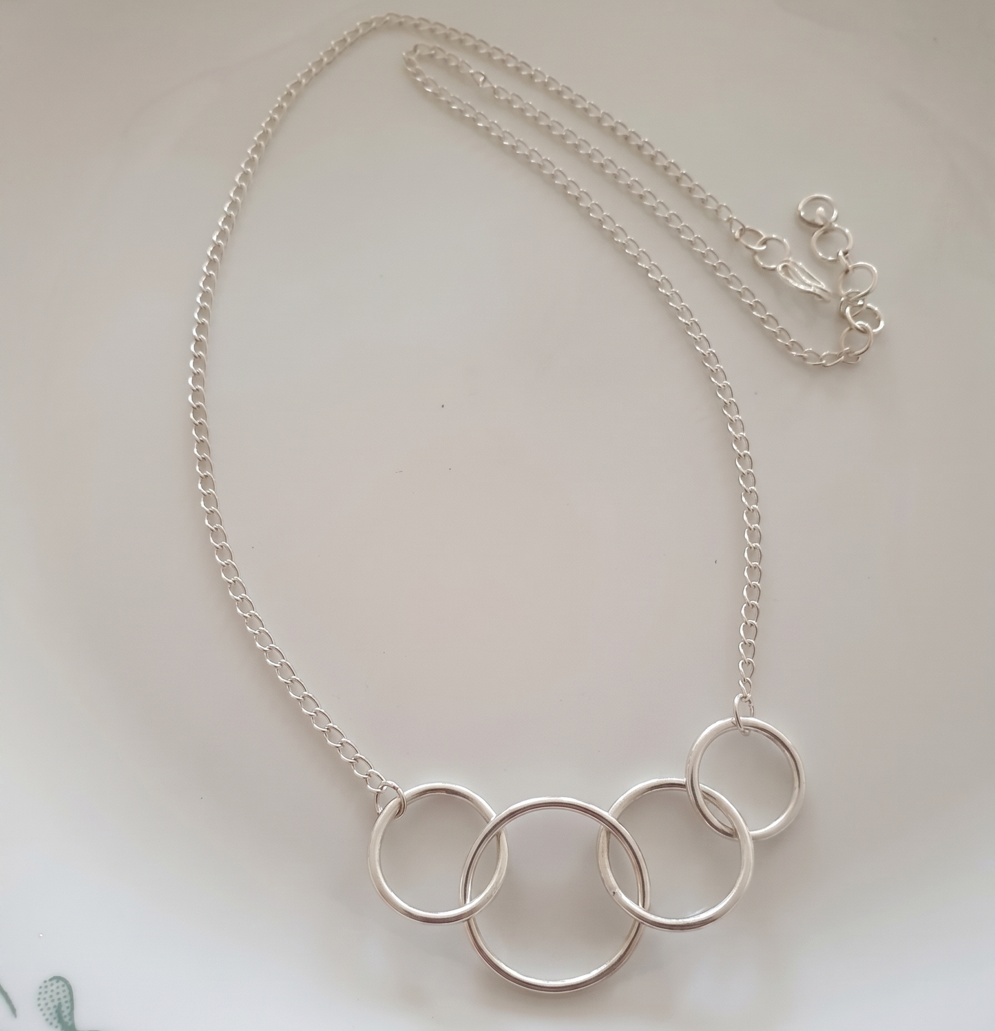 Silver Finish Four Linked Circle Necklace