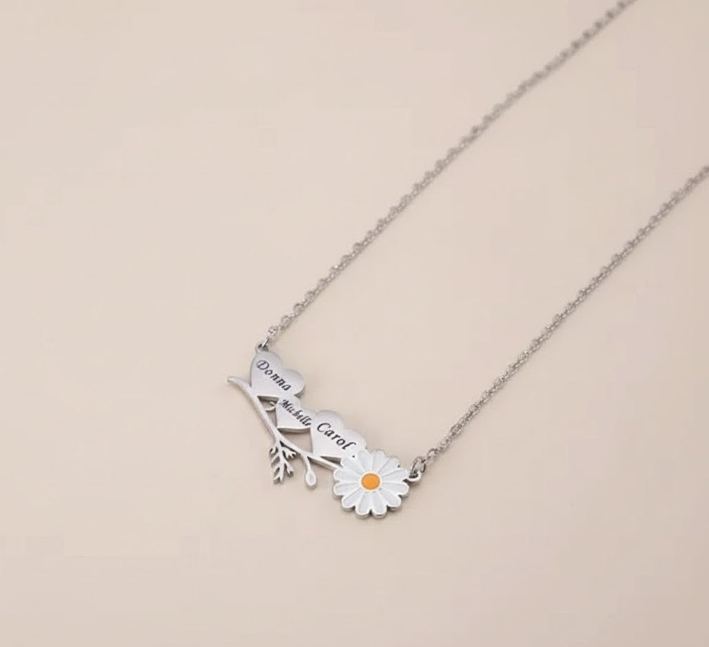 Custom Daisy Name/ Initial Heart Necklace