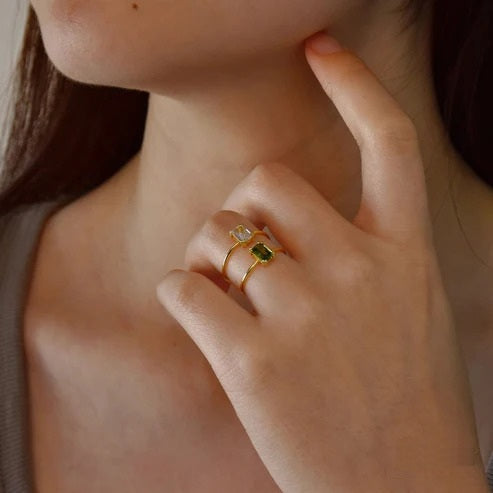 Personalized Birthstone Emerald Cut Gemstone Ring – Elegant Birthstone Ring for Women