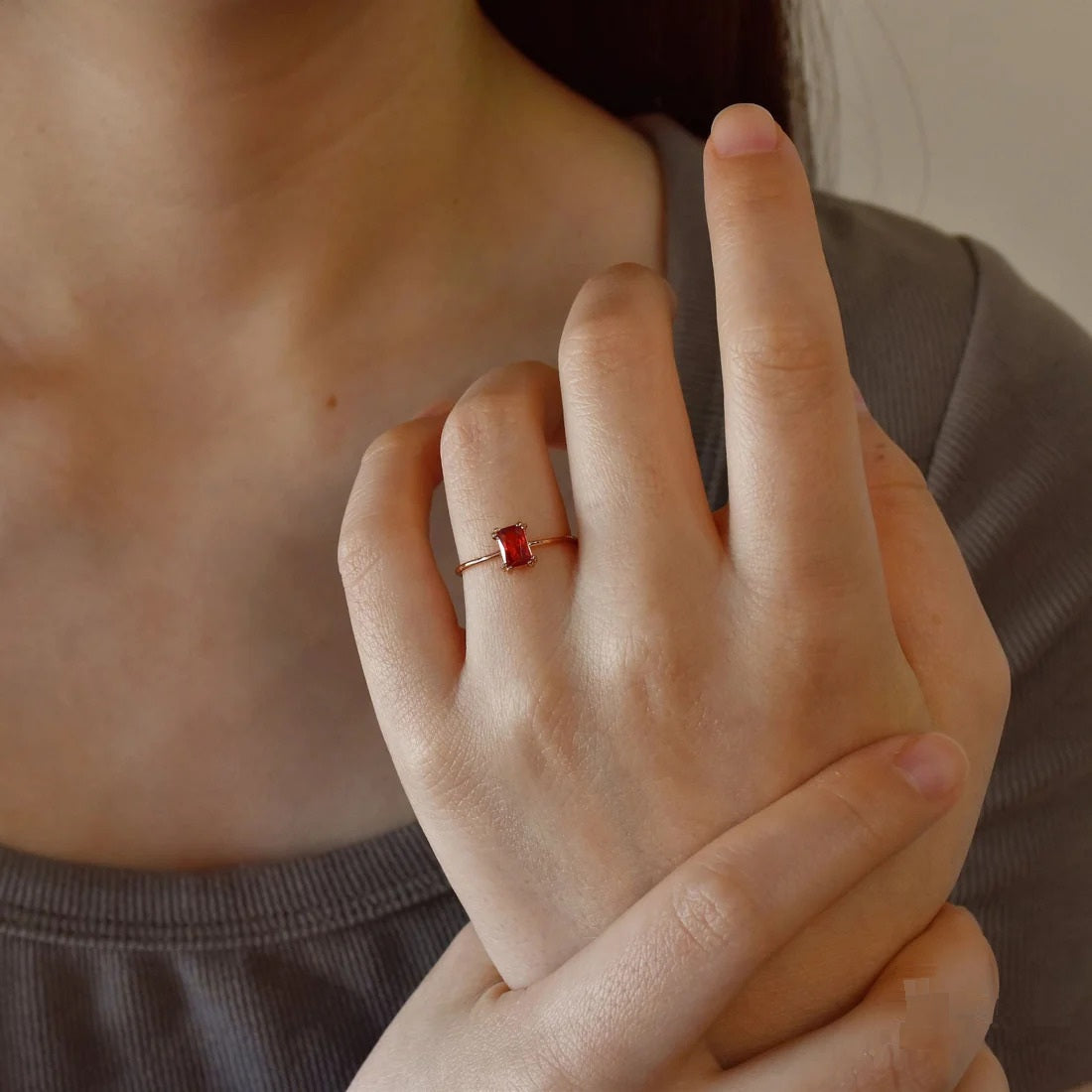 Personalized Birthstone Emerald Cut Gemstone Ring – Elegant Birthstone Ring for Women