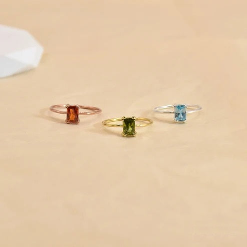 Personalized Birthstone Emerald Cut Gemstone Ring – Elegant Birthstone Ring for Women