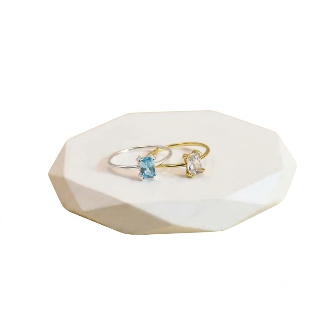 Personalized Birthstone Emerald Cut Gemstone Ring – Elegant Birthstone Ring for Women