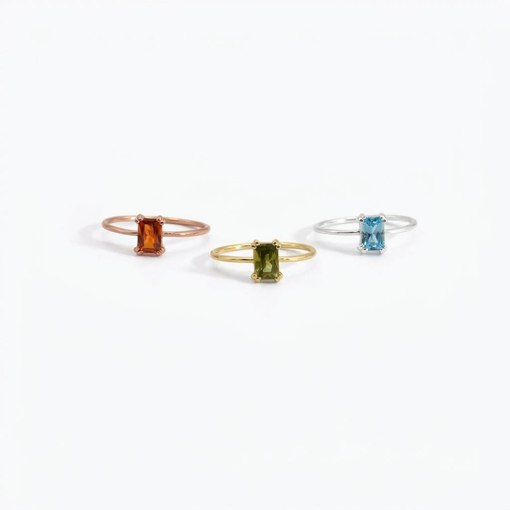 Personalized Birthstone Emerald Cut Gemstone Ring – Elegant Birthstone Ring for Women