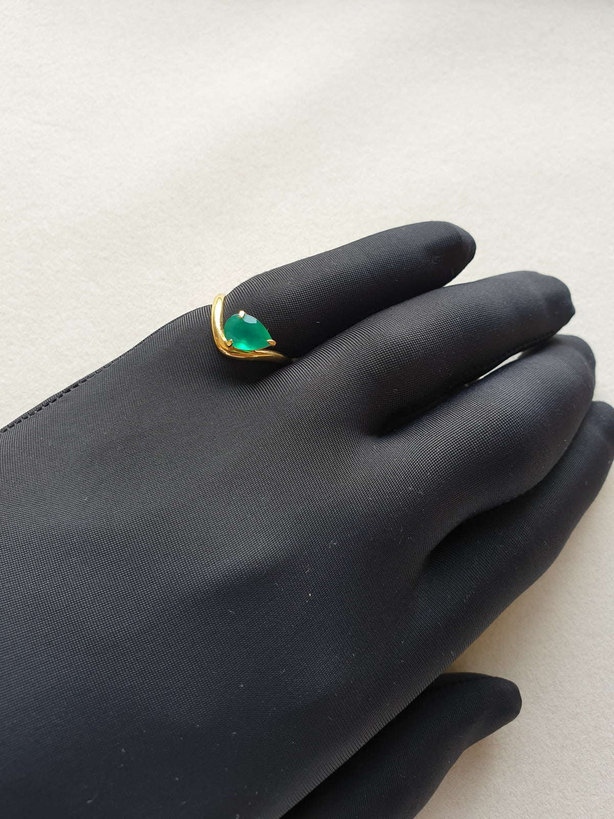 Pear Cut Green Onyx 925 Silver Ring