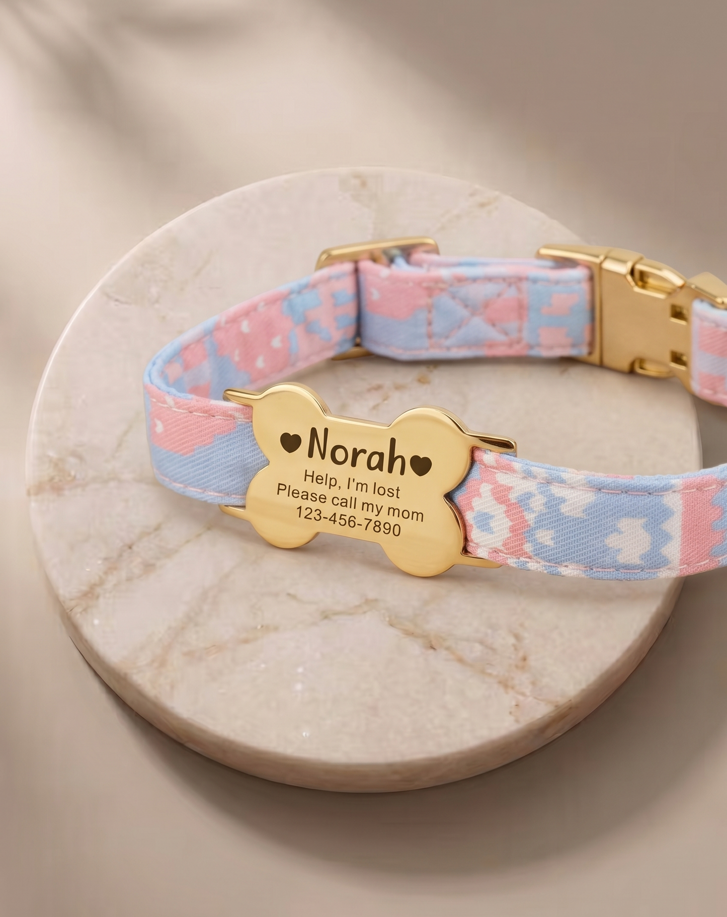 Custom Dog-Pet Id Collar Slide On Gold Bone Tag
