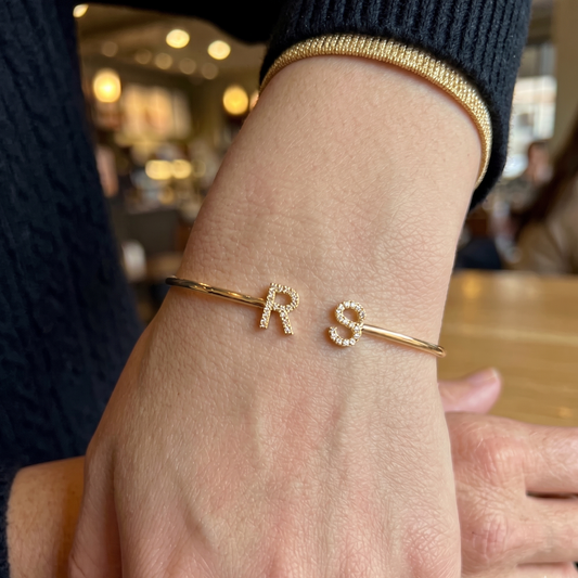 Personalised Initial Diamond Luxe Cuff Bangle