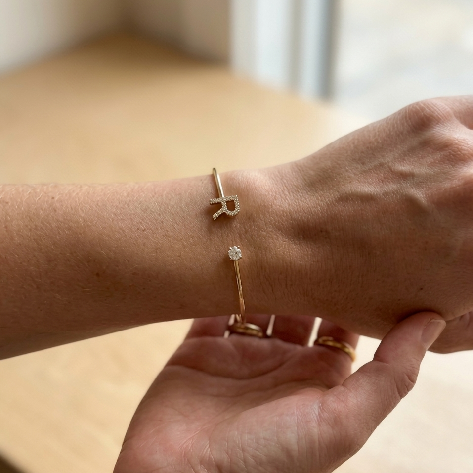 Initial Diamond Like Stone Freesize Bangle