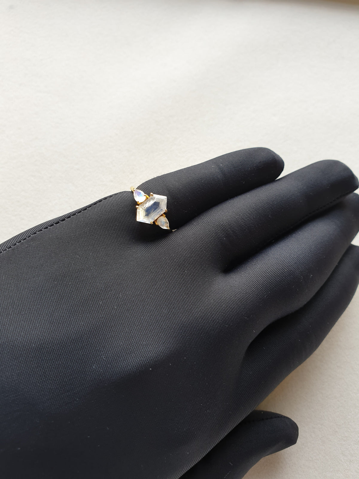 Hexagon Rainbow Moonstone 925 Silver Ring