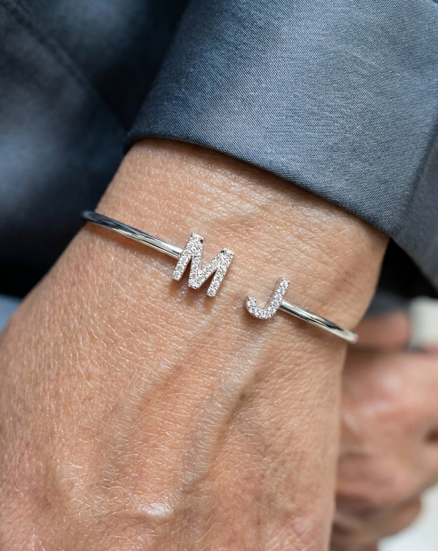 Personalised Initial Diamond Luxe Cuff Bangle