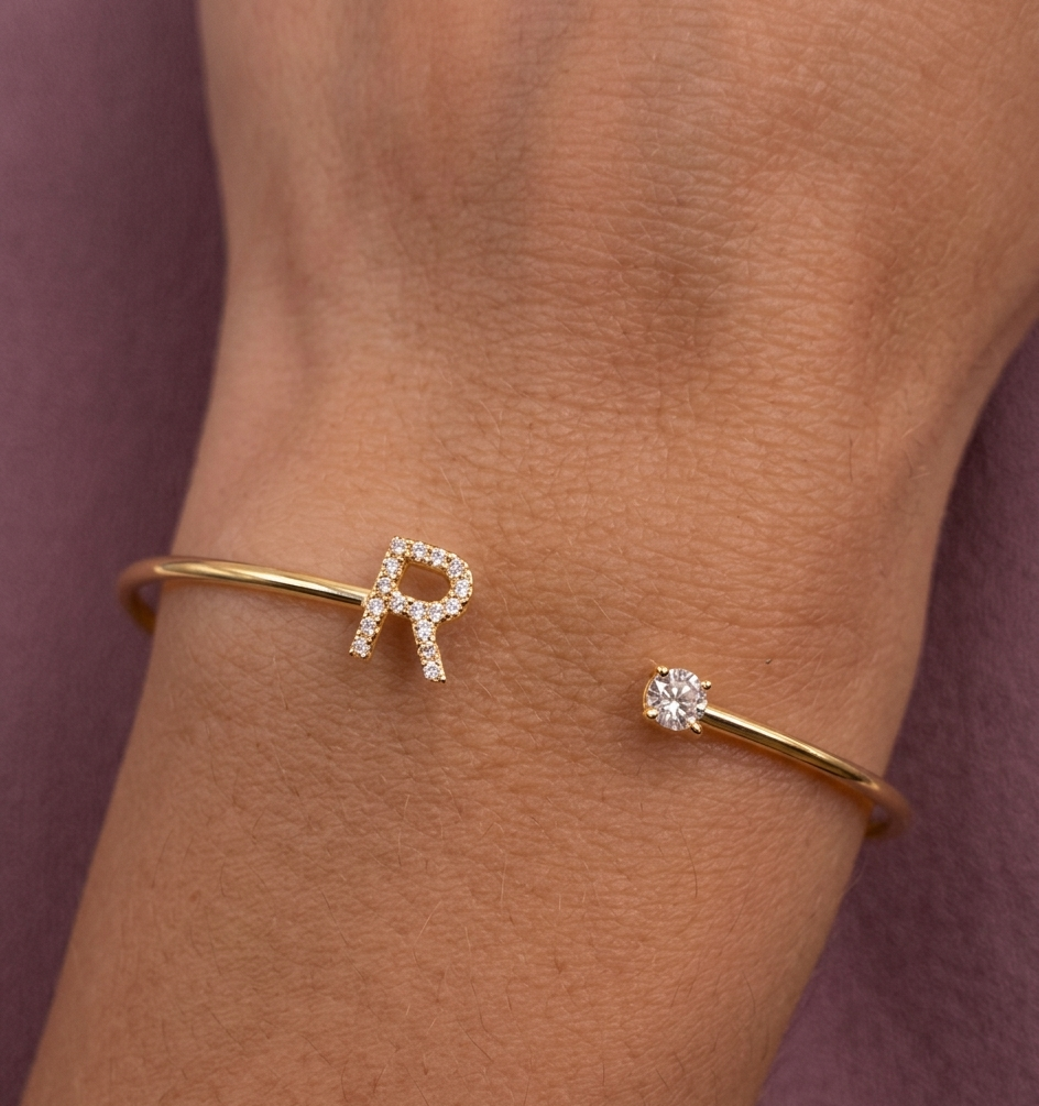 Initial Diamond Like Stone Freesize Bangle