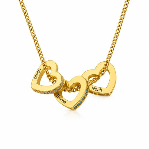 Personalized Family Name Necklace with Birthstones and Heart Charm