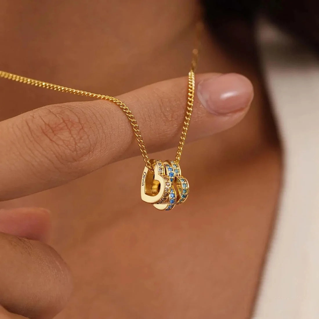 Personalized Family Name Necklace with Birthstones and Heart Charm