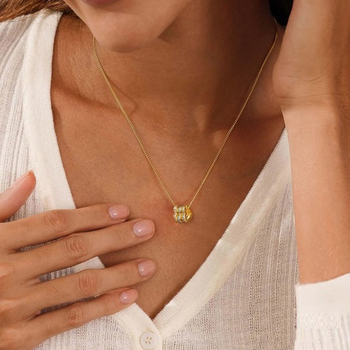 Personalized Family Name Necklace with Birthstones and Heart Charm