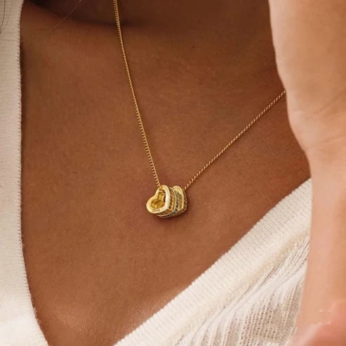 Personalized Family Name Necklace with Birthstones and Heart Charm