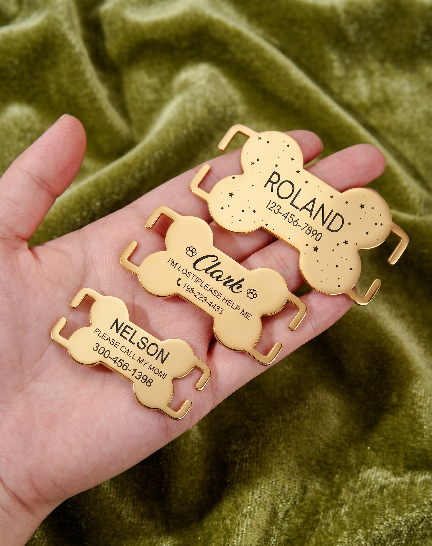 Custom Dog-Pet Id Collar Slide On Gold Bone Tag