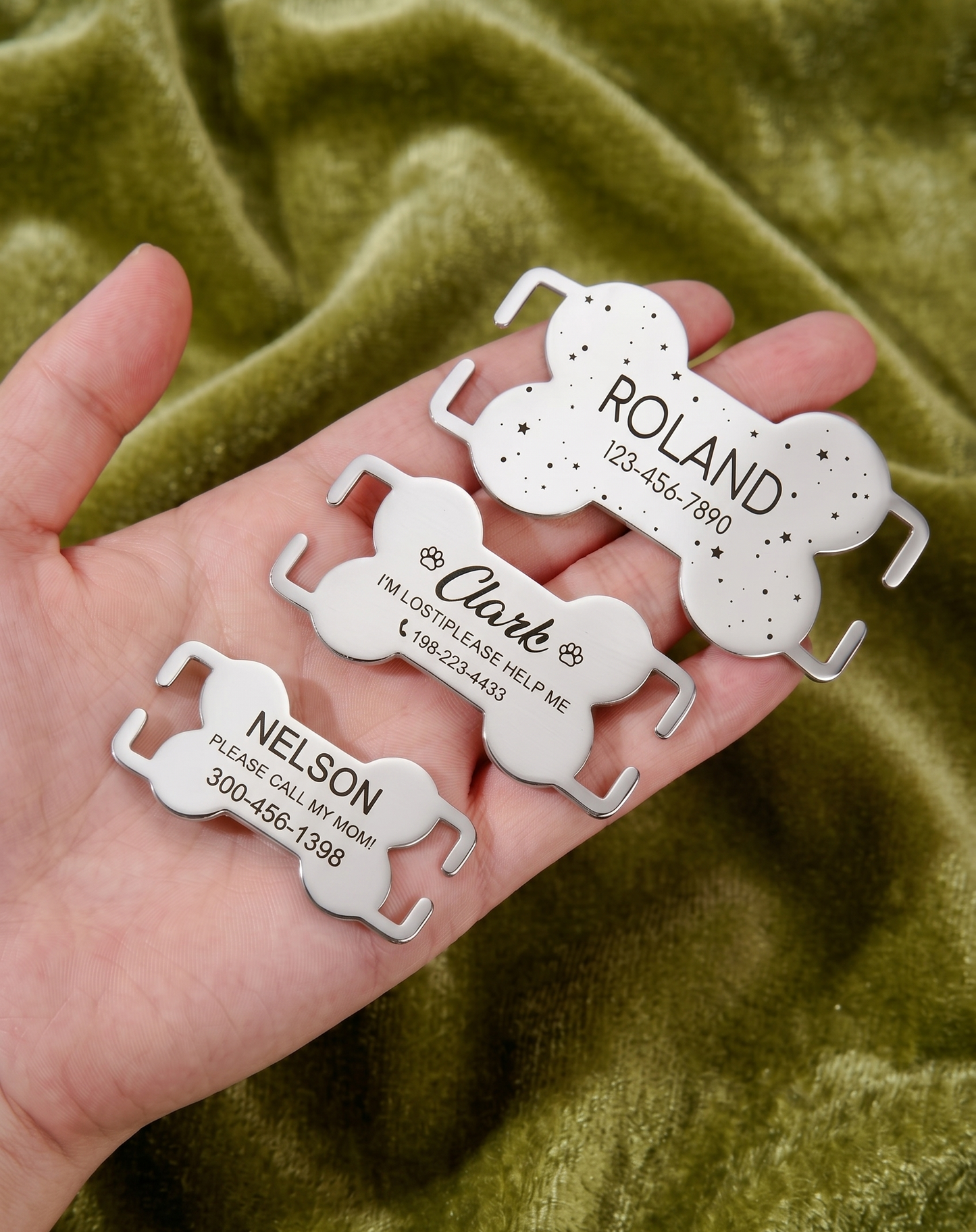 Custom Dog-Pet Id Collar Slide On Silver Bone Tag