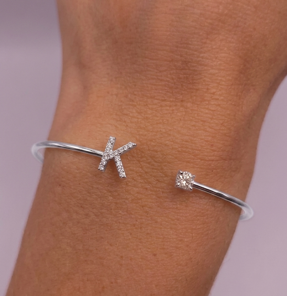 Initial Diamond Like Stone Freesize Bangle