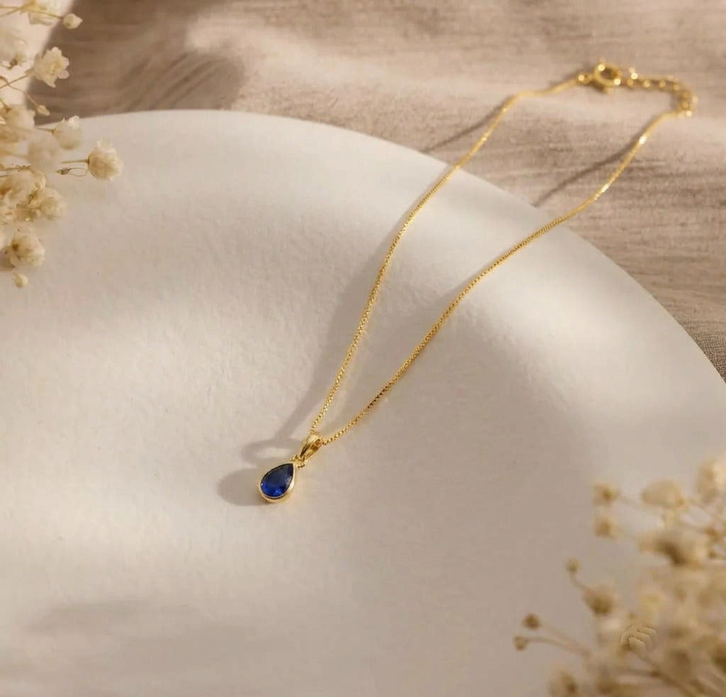 Personalized Birthstone Necklace Teardrop
