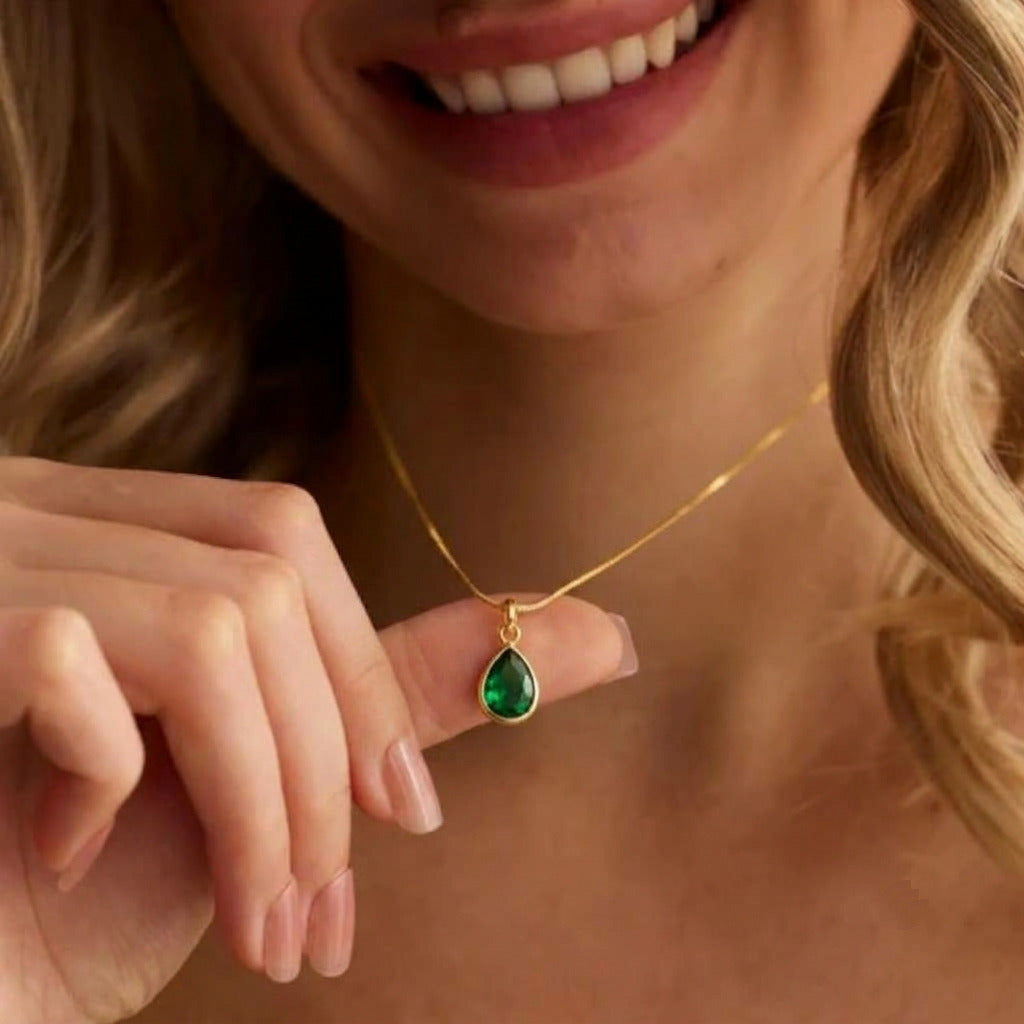 Personalized Birthstone Necklace Teardrop