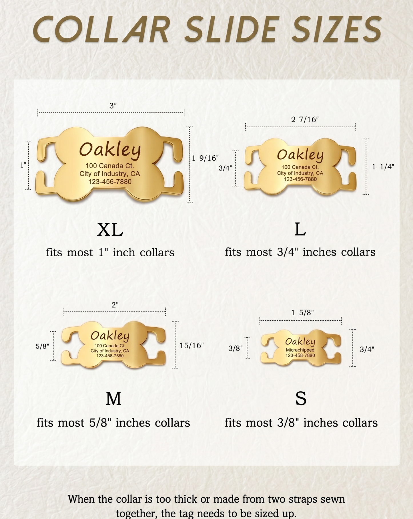 Custom Dog-Pet Id Collar Slide On Gold Bone Tag