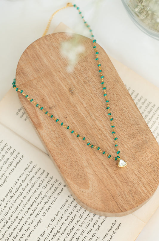 Green Beaded Kundan Pendant Necklace