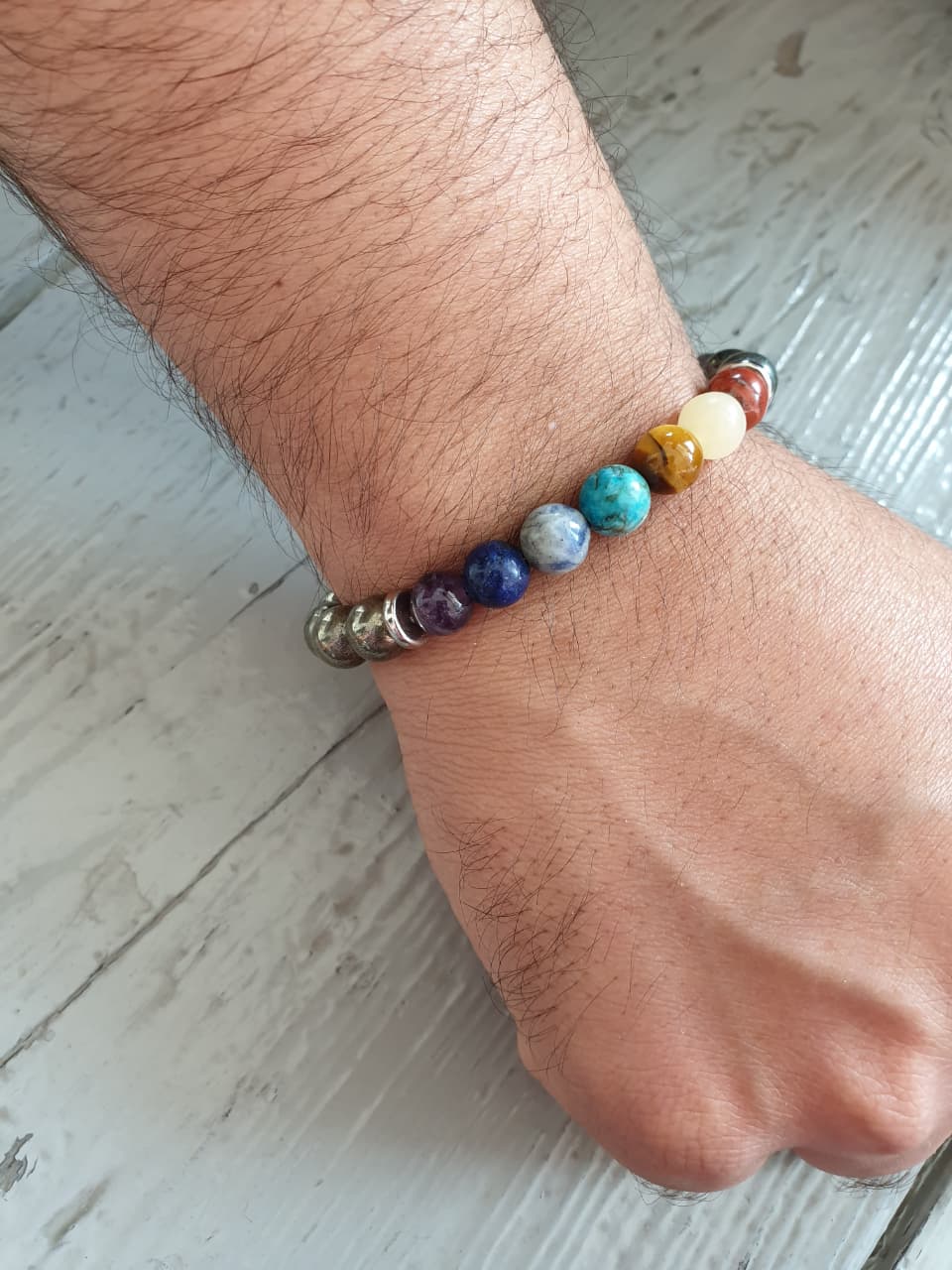 Money Magnet Pyrite 7 Chakra Natural Stone Bracelet