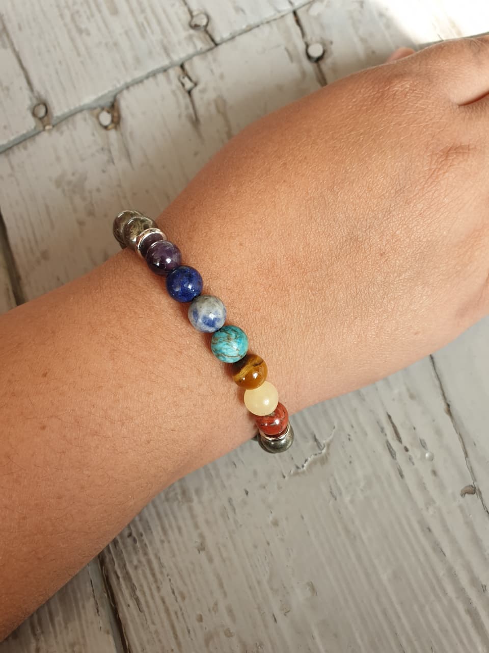 Money Magnet Pyrite 7 Chakra Natural Stone Bracelet