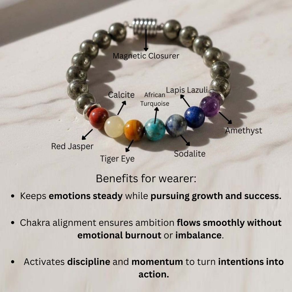 Money Magnet Pyrite 7 Chakra Natural Stone Bracelet
