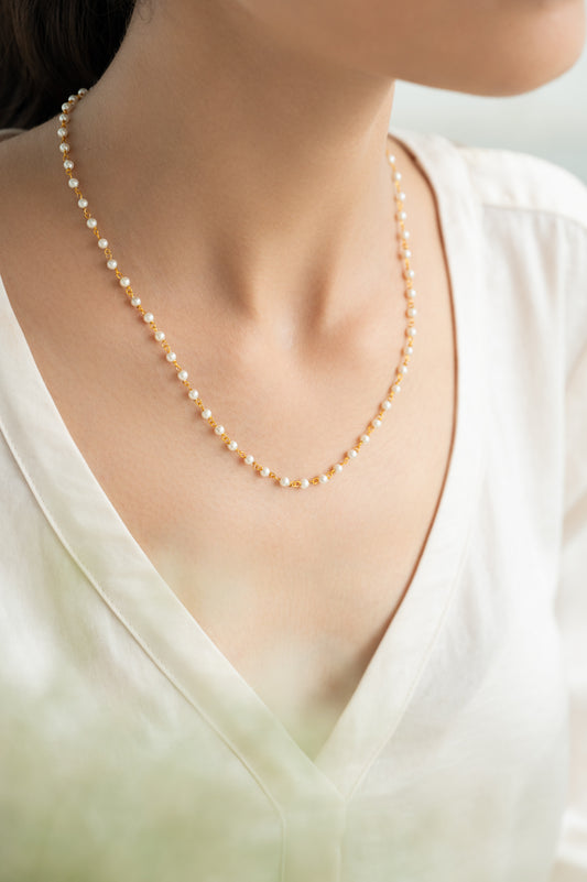 Gold Tone Minimal Pearl Necklace