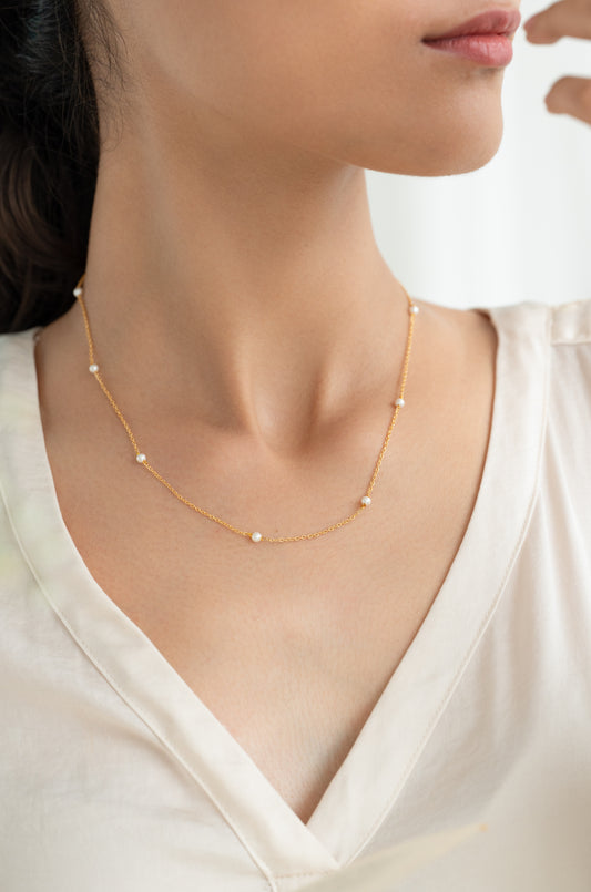 Multi Pearl Station Necklace | Dainty Gold Chain Everyday Jewelry for Women