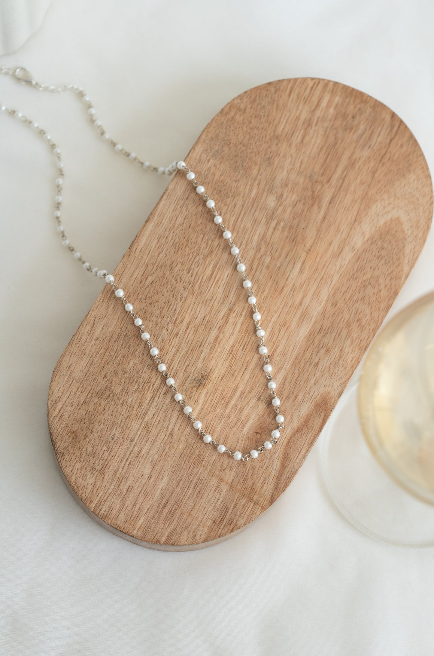 Silver Tone Minimal Pearl Necklace