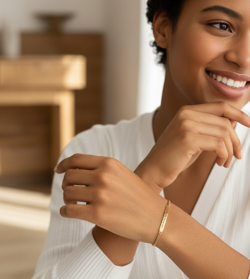 Custom Engraved Name Bar Chain Bracelet