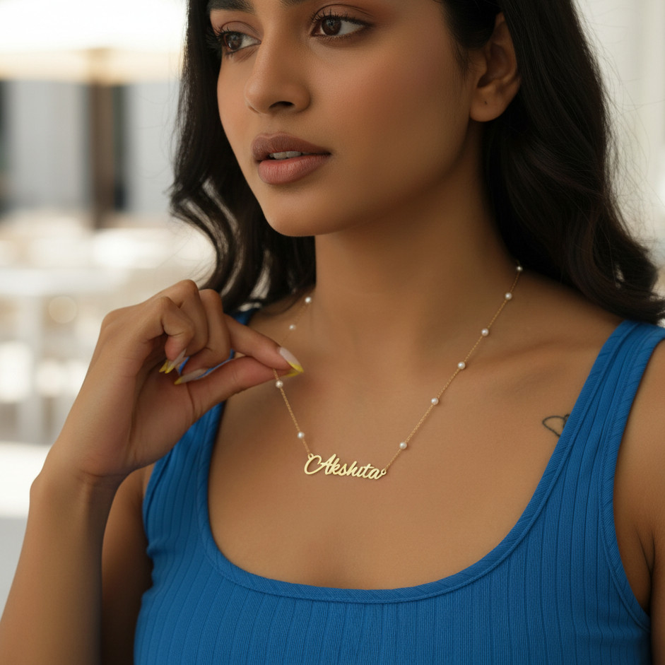 Custom Name Pearl Chain Necklace