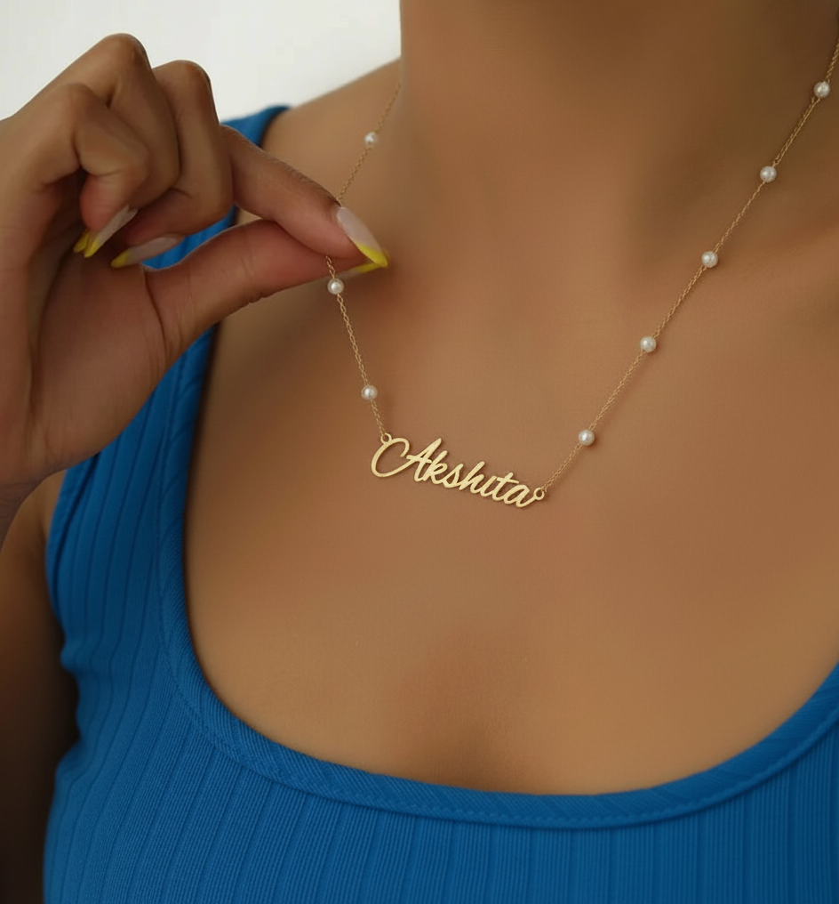 Custom Name Pearl Chain Necklace