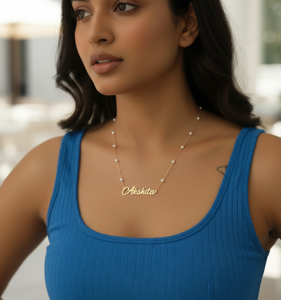 Custom Name Pearl Chain Necklace