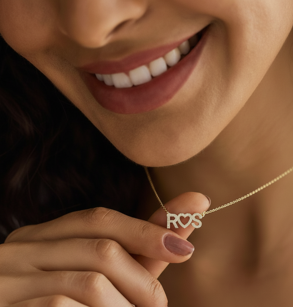 Custom Heart Diamond Link Initial Necklace