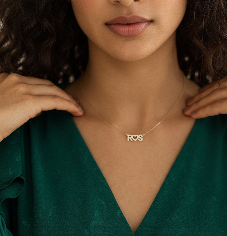 Custom Heart Diamond Link Initial Necklace