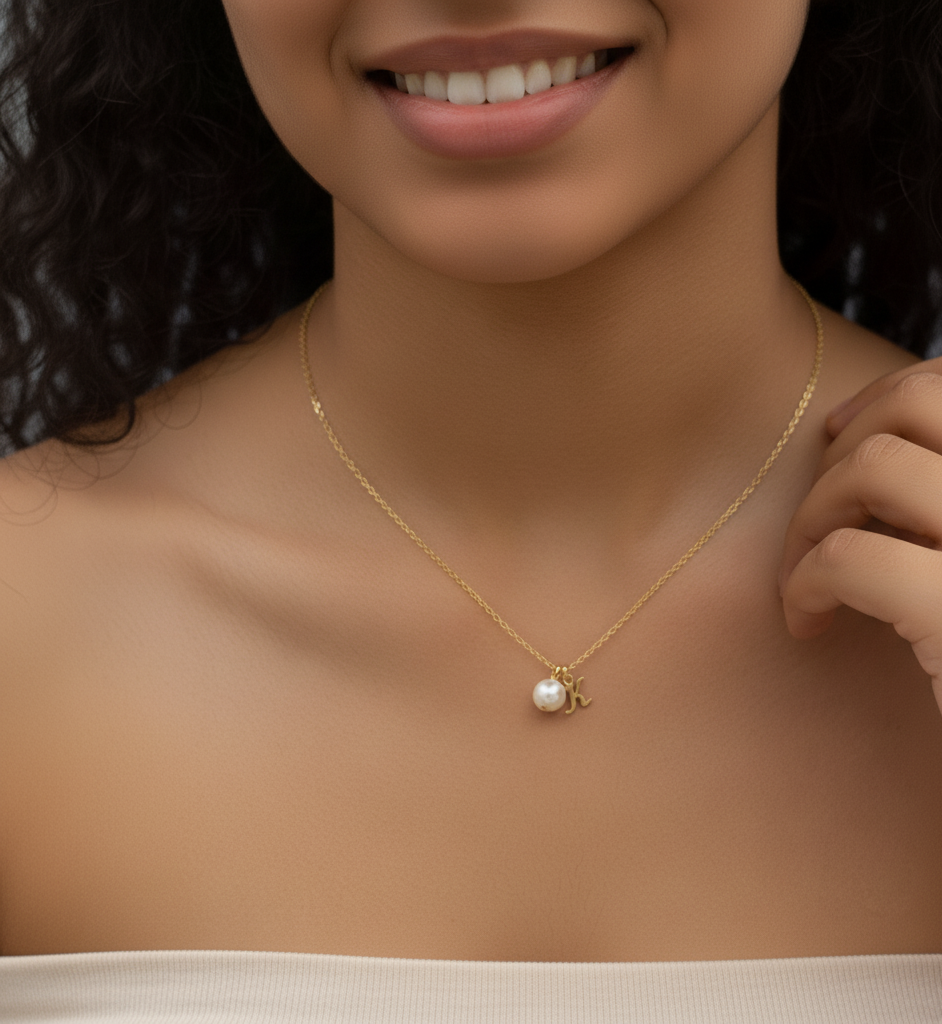 Minimal Pearl Initial Pendant Necklace