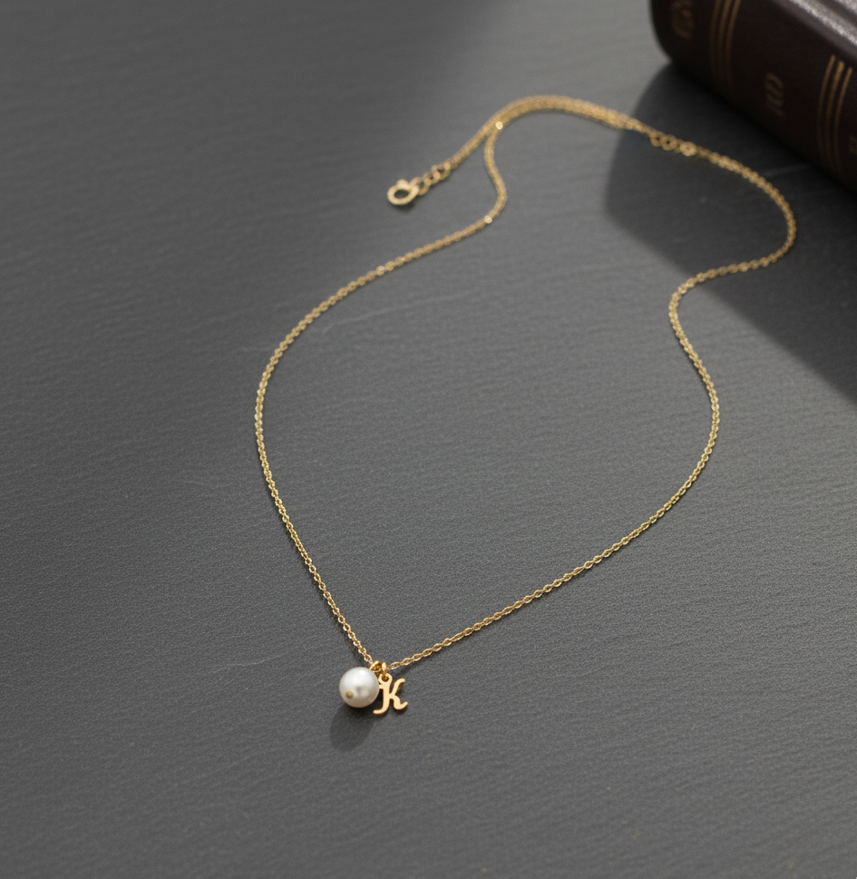 Minimal Pearl Initial Pendant Necklace