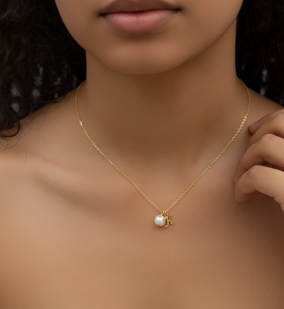 Minimal Pearl Initial Pendant Necklace