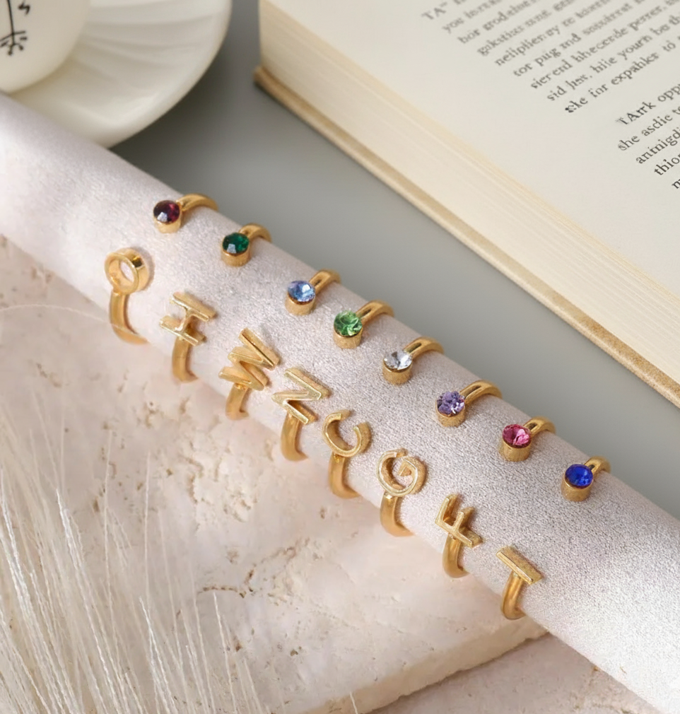 Birthstone Initial Personalised Ring