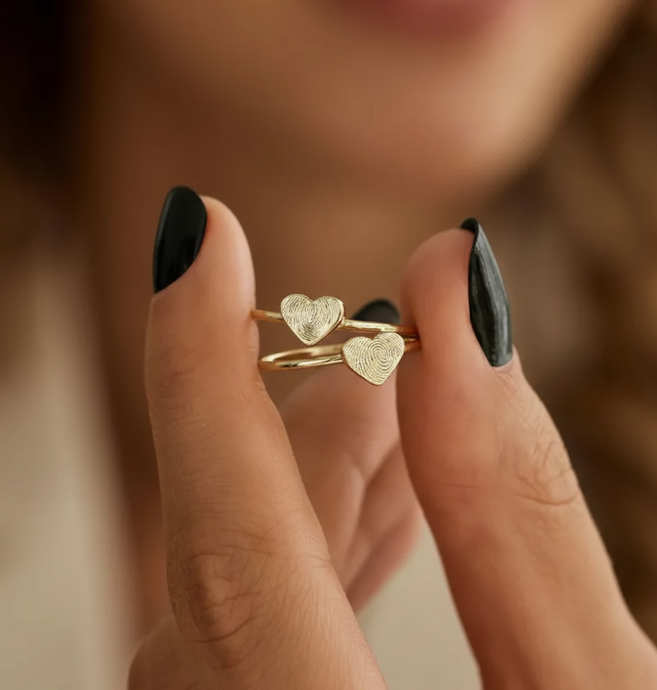 Minimal Heart Fingerprint Ring