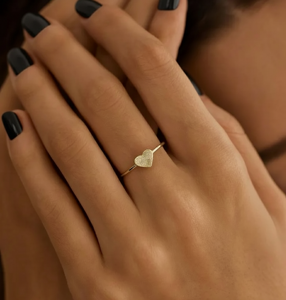 Minimal Heart Fingerprint Ring