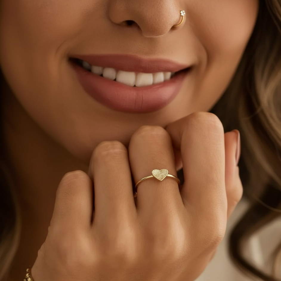 Minimal Heart Fingerprint Ring