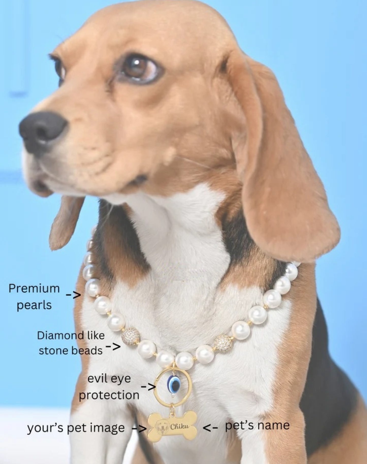 Personalized Pearl Pet Necklace with Gold Beads
