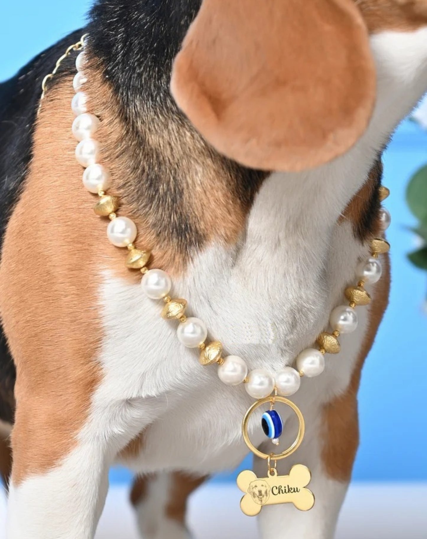 Personalized Pearl Pet Necklace with Gold Beads